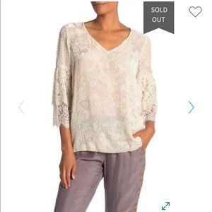 Johnny Was Silk Blend Lace Top Size S